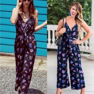 Anthropologie Jumpsuit- navy with flowers